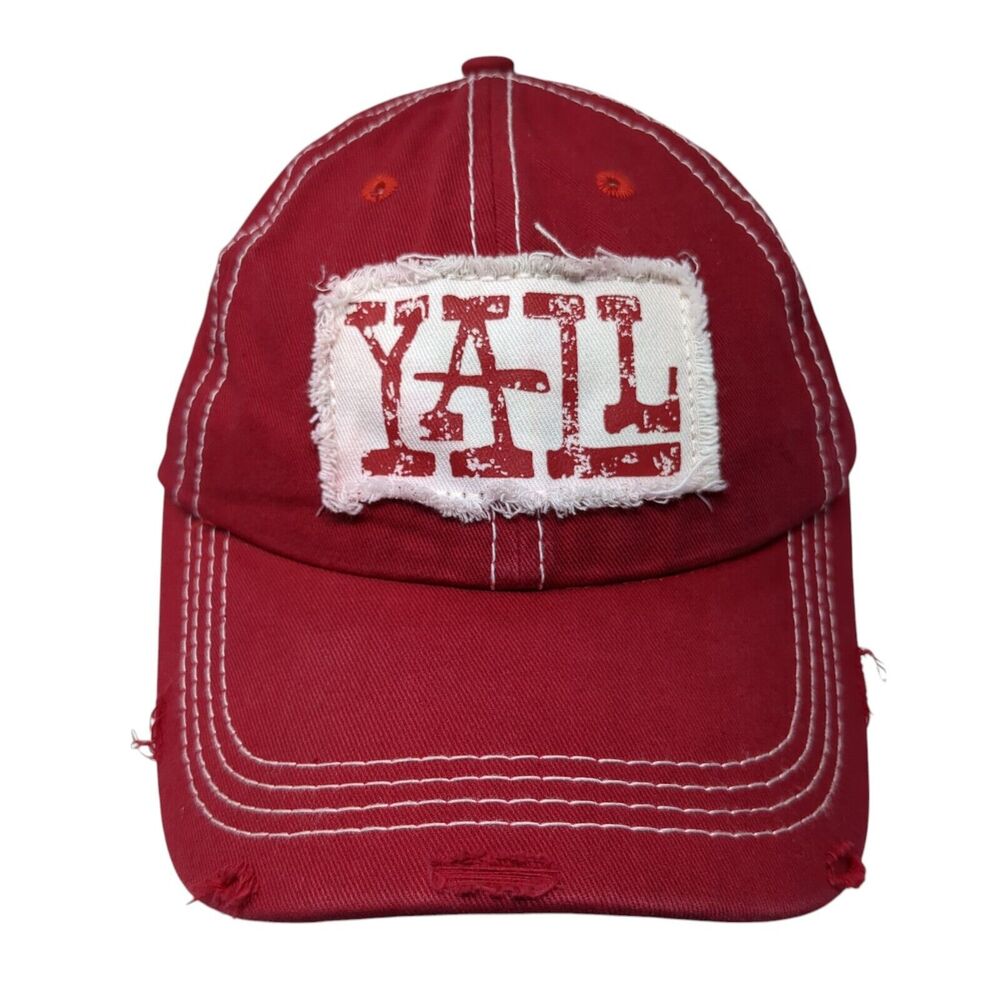 Y'All Junk Gypsy Strapback Hat Red One Size Adjustable Patch 6 Panel Distressed
